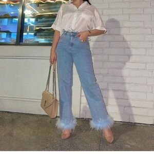 Fashionova Light Blue Feather Hem Jeans